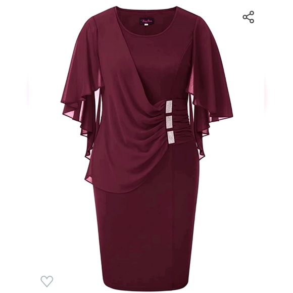 Hanna Nikole Dresses & Skirts - Hanna Nikole Women's Chiffon Ruffle Flattering Cape Sleeve Dress Size La…